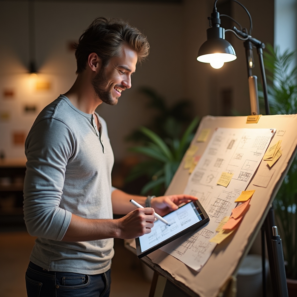 Product designer working on interface wireframes for financial dashboard application